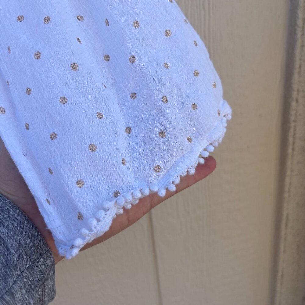 Boden Tilda Glitter Top Womens 10 White Gold Dots Fluted Sleeve Lace Boho Spring - Picture 9 of 11